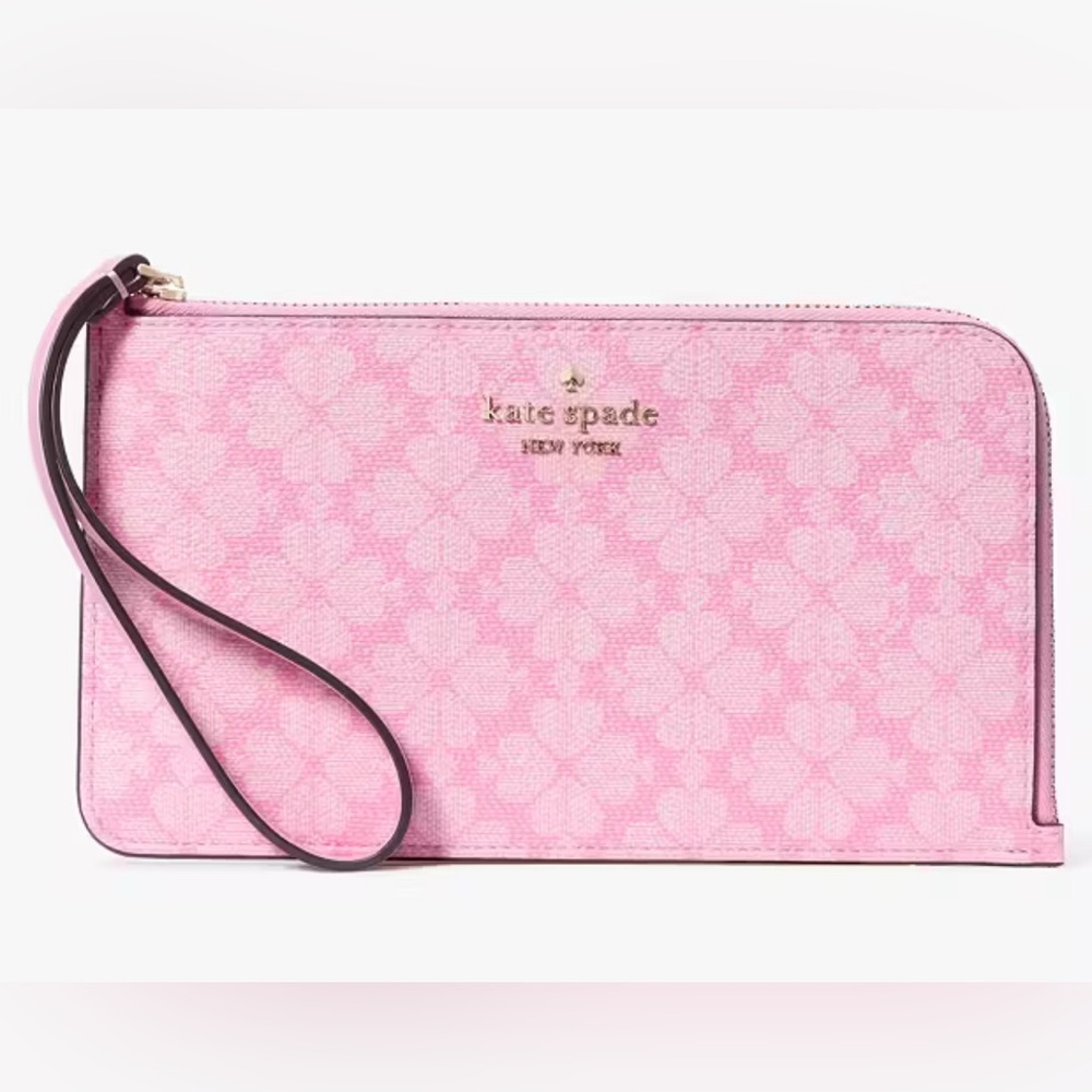Kate Spade Wristlet Pink Clutch Pebbled Leather with Spade Flower Pattern NWT